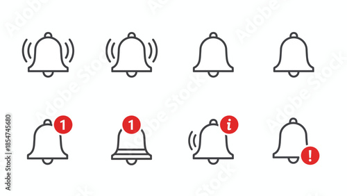 Notification Bell Icons A Collection of Alert and Reminder Symbols for Digital Interfaces