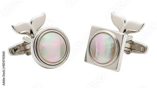 Silver whale tail cufflinks with mother of pearl inlay