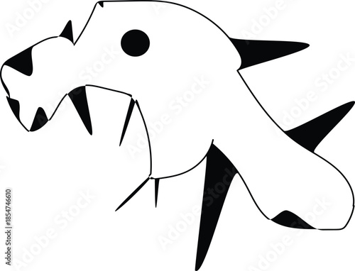 Abstract Minimalist Hand-Drawn Vector Monster Illustration with Sharp Spikes and Totem