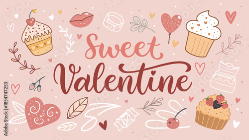 Sweet Valentine's Day treats and decorations in pink
