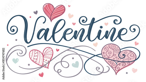 Beautiful Valentine's Day card with elegant hearts and swirls