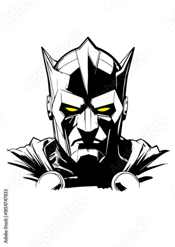 Scary Villain Face in Black and White Background with Dark Expression and Dramatic Horror Mood