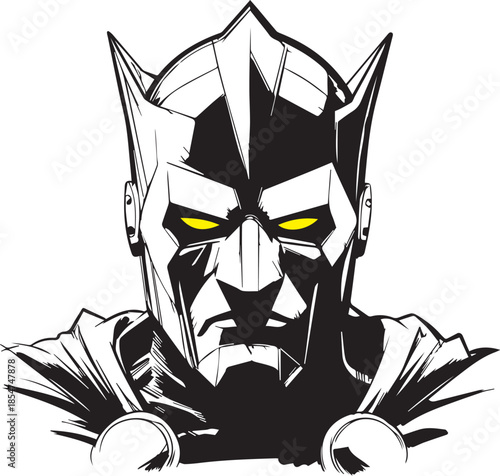 Scary Villain Face in Black and White Background with Dark Expression and Dramatic Horror Mood