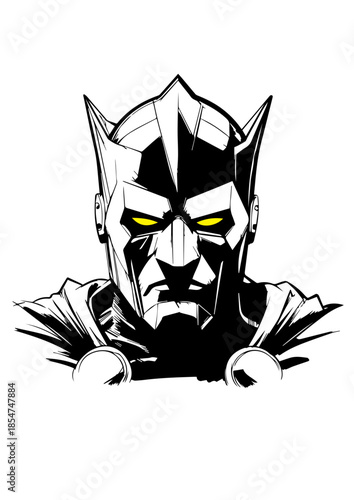 Scary Villain Face in Black and White Background with Dark Expression and Dramatic Horror Mood