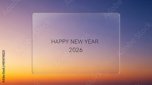 Happy new year 2026 greeting card with sunset background