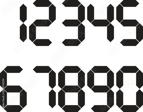Digital numbers set 0-9 in classic seven-segment display style on a white background