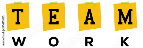 Teamwork business concept. Post it notes in multicolor isolated on transparent background. Sticky note paper sheets collection with shadow.