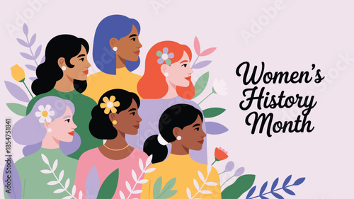 Smiling diverse women with beautiful foliage behind them honor Womens History Month together
