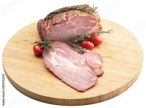 Pork smoked ham slices with spices