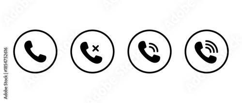 Phone call ring icon set in circular outline. Ringing handset symbol