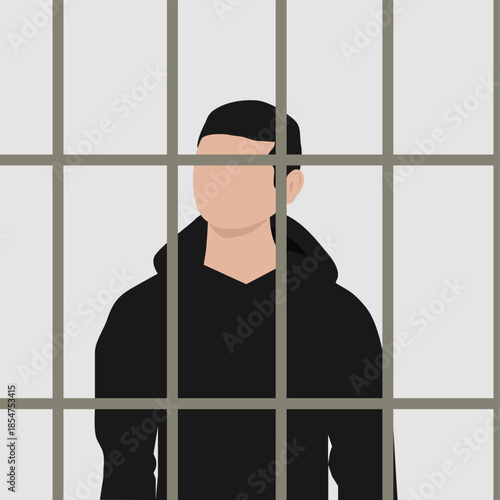 Political prisoner behind bars, symbol of repression and lack of freedom.
