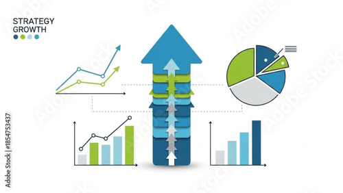 Business strategy growth concept with charts and graphs showing upward trend