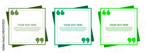Modern green quote boxes with clean borders, decorative quotation marks, and space for custom text. Design Illustration