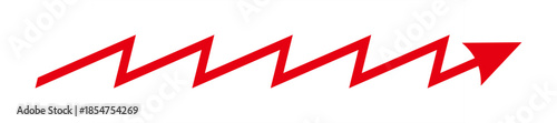 Red zig zag arrow pointing upward, representing growth, momentum, and rising progress. Design Illustration