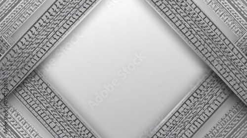 Abstract background with diagonal tire tracks creating a frame around a central white space, showcasing automotive design elements.