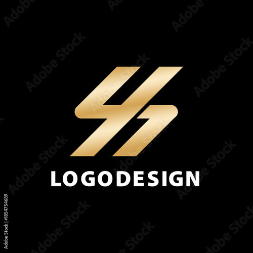 Modern Gold Abstract S & H Monogram Logo