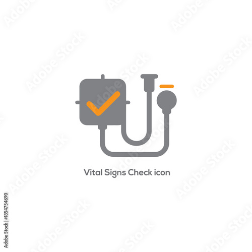 Vital Signs Check Icon with Blood Pressure Monitor in Gray Style for Medical Diagnostics, Healthcare Apps and Clinical Infographics

