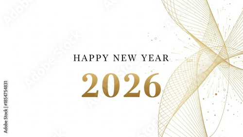 Happy new year 2026 gold abstract design with geometric lines on white background