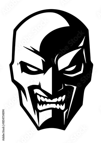 Scary Villain Face in Black and White Background with Dark Expression and Dramatic Horror Mood
