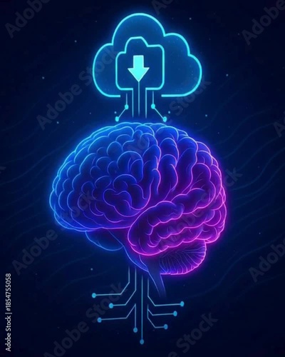 authentic human lifestyle concept Artificial Intelligence Concept: Digital Brain Downloading Data from Cloud Network Animation modern commercial stock usage