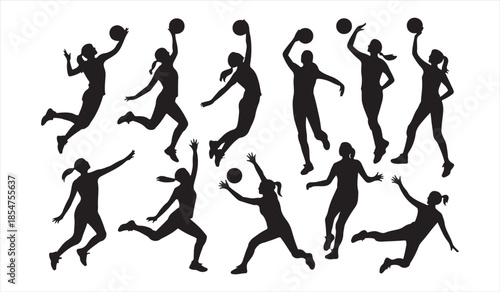Collection of sport silhouettes showing basketball gameplay moves and poses