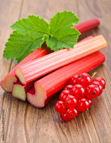 Fresh Rhubarb Stalks and Red Currant Berries - Summer Harvest Ingredients
