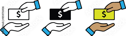 hand exchange money three set vector icons people business illustration style 
