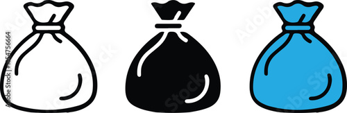 three set money bag black black line bule icons set vector illustration design 
