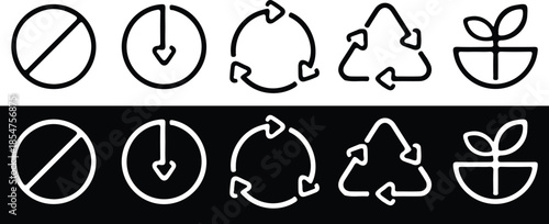 recycle white black icons set vector collection design