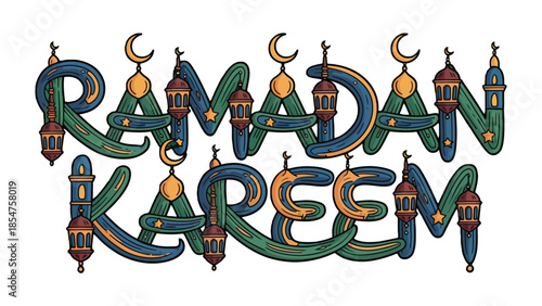 Ramadan Kareem Illustration: Artistic illustration conveying warm greetings, a symbol of a time of fasting, prayer, reflection, and community.
