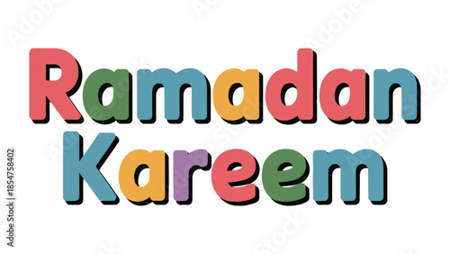 Ramadan Kareem: Vibrant and colorful text design featuring the words Ramadan Kareem, a message of generosity, for the holy month of Ramadan.