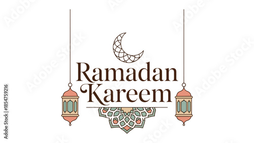 Ramadan Kareem Illustration: An elegant illustration depicts the phrase Ramadan Kareem paired with traditional Islamic motifs. This design is perfect for capturing the spirit of Ramadan.