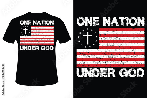 Distressed american flag t shirt with patriotic and christian symbolism