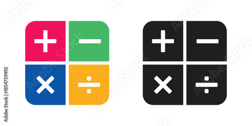 Math Icon set. Plus, Minus, Multiply, Divide icons symbol, Math and education flat icon illustration