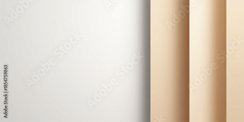 Close up of beige curtain panels on a white wall
