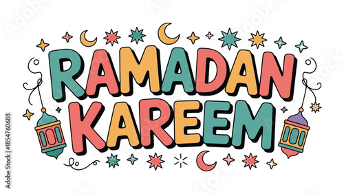 Ramadan Kareem: Vibrant Calligraphic design that conveys the essence of Ramadan, featuring ornate lettering and traditional Islamic symbols. 