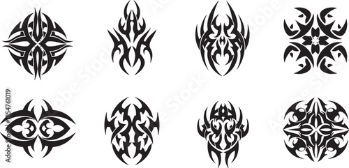 Tribal designs collection featuring various black and white abstract illustrations