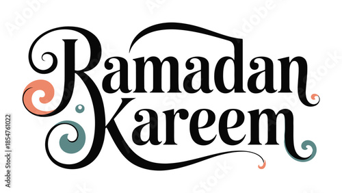 Ramadan Kareem Typography: A festive and elegant calligraphic design proclaiming Ramadan Kareem with graceful swirls and a touch of color, perfect for celebrating the spirit of the holy month.