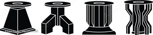 Architectural support column isometric set in black and white for building vector design.