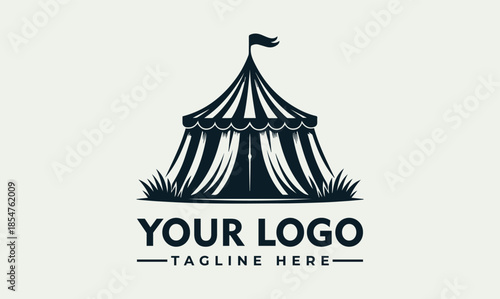 Vector illustration of a circus tent logo with customizable text space on a plain background