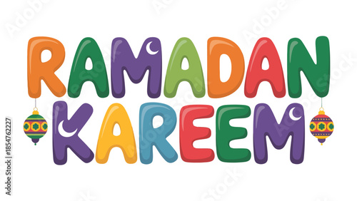 Ramadan Kareem: Vibrant Calligraphy Embellished with Cultural Motifs. A bright and cheerful piece of calligraphy. Ramadan Kareem represents the joy of the holiday.