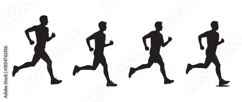 Dynamic Silhouette Set of Men Running and Jogging for Fitness, Athletics, and Marathon Training Concepts