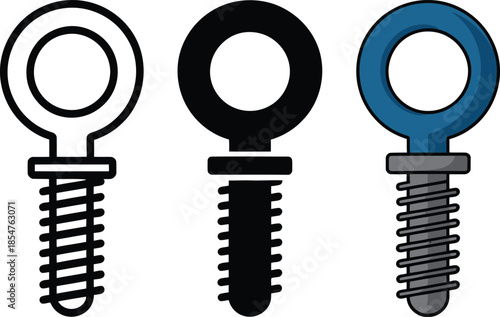 Three Eye Bolts One Outline One Black One Blue lifting eye
