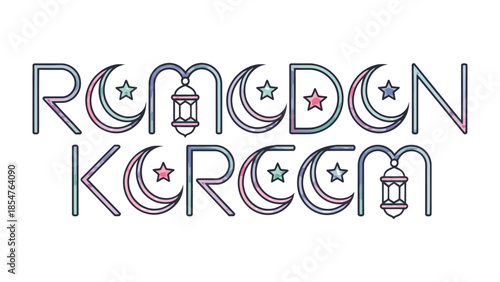 Ramadan Kareem: The words Ramadan Kareem are elegantly designed with a blend of moon and star. Embodying spirituality and peace.