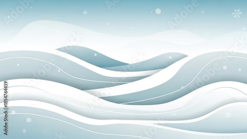 Snowy landscape with wavy hills and snowfall, serene winter scenery with rolling white hills