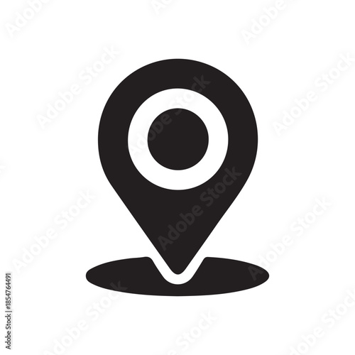 Bold Map Pin Location Icon Silhouette with Shadow for GPS Navigation, Travel, and Business Address Concepts