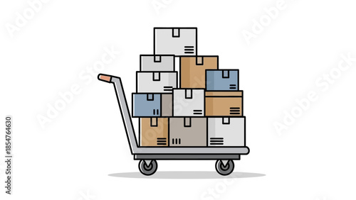 A hand truck loaded with stacked cardboard boxes, perfect for logistics and delivery services