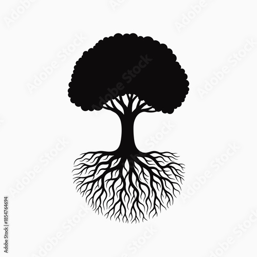 Silhouette of a tree with roots