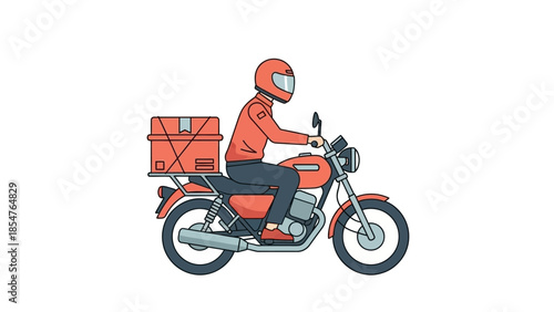 Delivery Person Riding a Motorcycle with a Cooler Box for Food Delivery Services