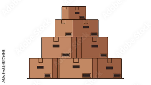 Stack of cardboard moving boxes, simple graphic illustration, organized and ready for transport